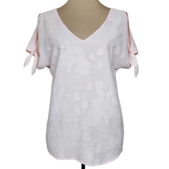 Pink Embroidered Cold Shoulder Slit Blouse - Picture 3 of 3